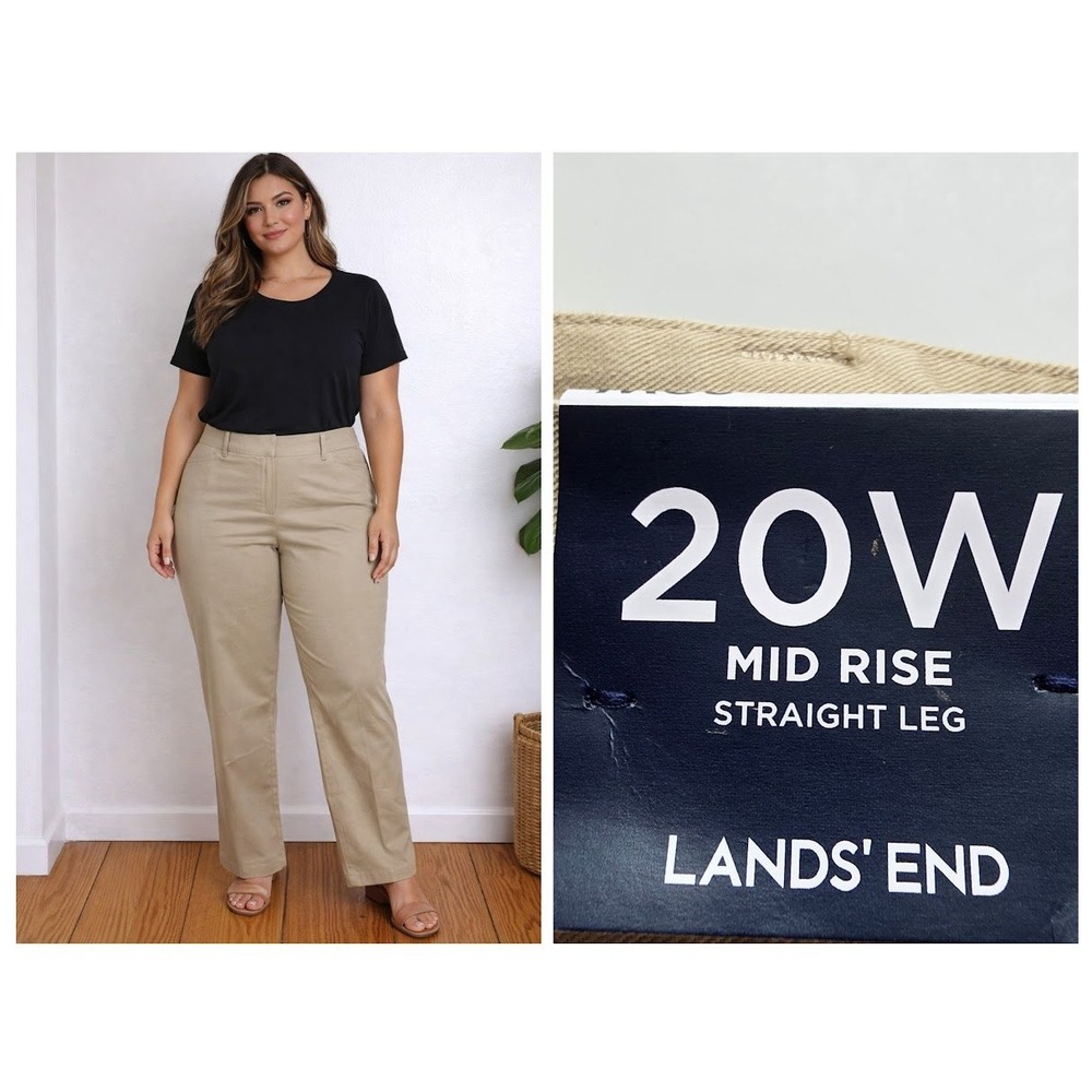 Lands' End Pants Women 20W Tan Mid Rise Straight Leg Chino Khaki Workwear